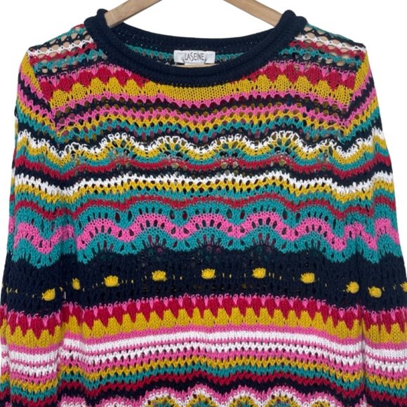 LA SEINE | Reto Multi-color Textured Open Knit Crochet Sweater | Size S - Picture 2 of 9